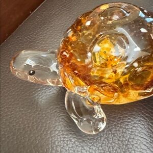 Vintage Lenox Hand-Blown Glass Turtle Paperweight Figurine w/Amber Color Shell